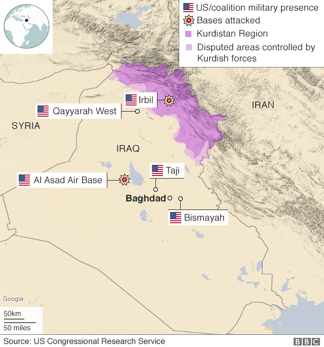 Iraq bases map  Trump: Iran ‘standing down’ after missile strikes  110440170 iraq military base 640 nc